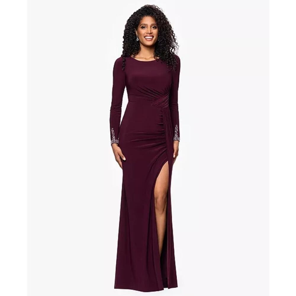 Betsy & Adam Formal Evening Gown Womens 16W Wine Beaded Wedding Party Dress - Picture 2 of 15